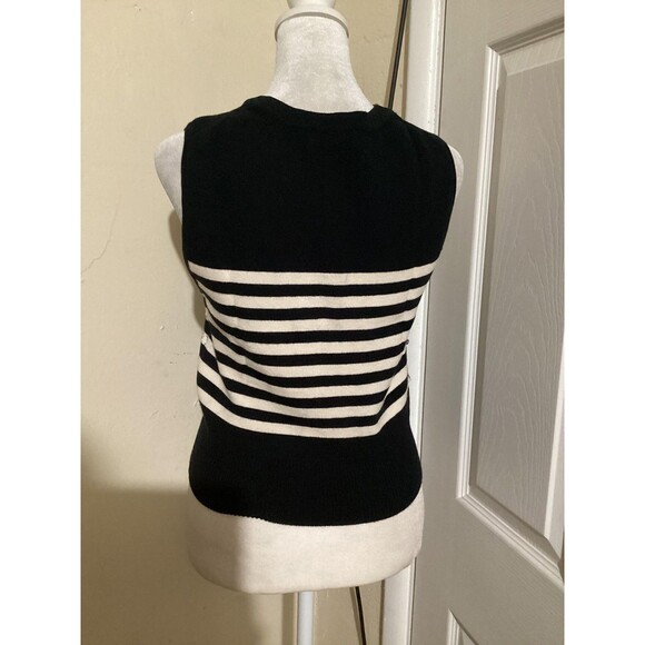 J Crew Sweater Womens Small Black White Embellished Stripe Tank Pullover New - Picture 5 of 7